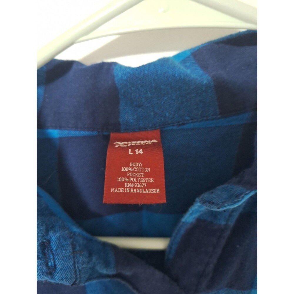 Arizona Jean Co Girls Size L 14 Blue Plaid Flannel Button Down Sequin Pocket Top - Picture 4 of 5